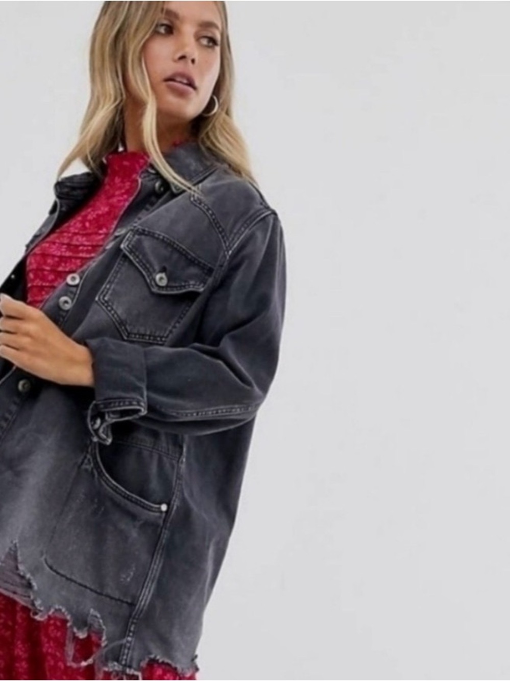 Free People Moonchild Denim Shirt Jacket Moon Dust Oversized Small Will Fit Med